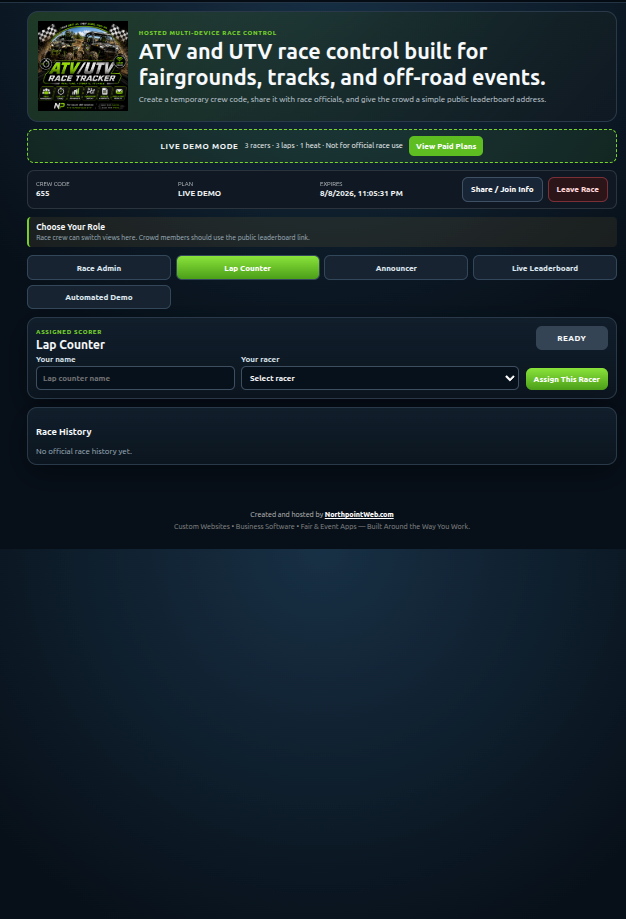 Office Chair Race Controller – Live Lap Timing, Race Scoring & Leaderboard App - Image 5