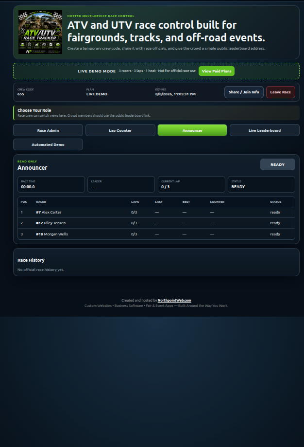 Office Chair Race Controller – Live Lap Timing, Race Scoring & Leaderboard App - Image 4